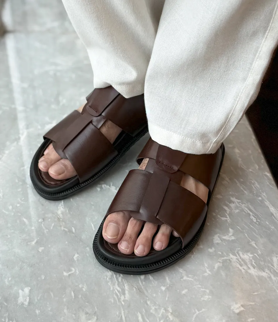 Roma Leather Slippers - Brown