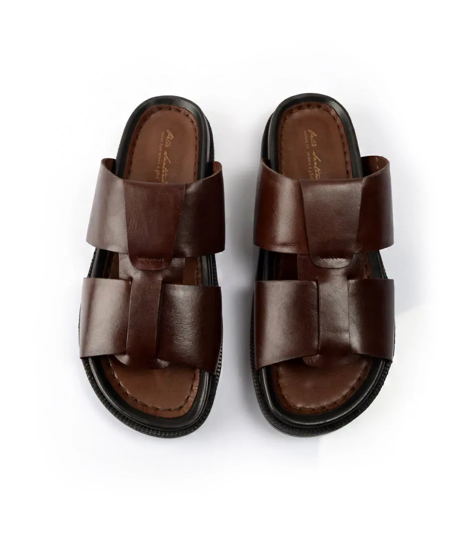 Roma Leather Slippers - Brown