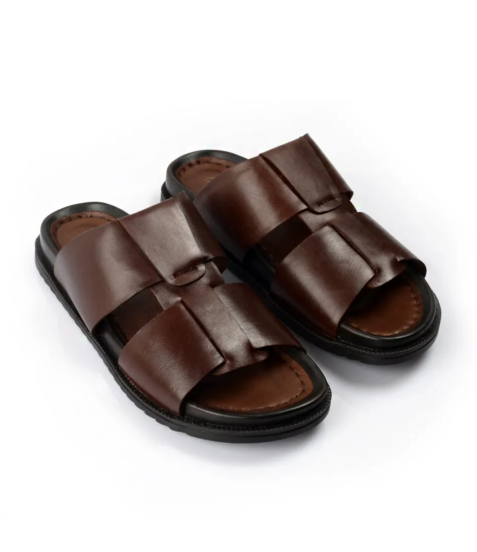 Roma Leather Slippers - Brown