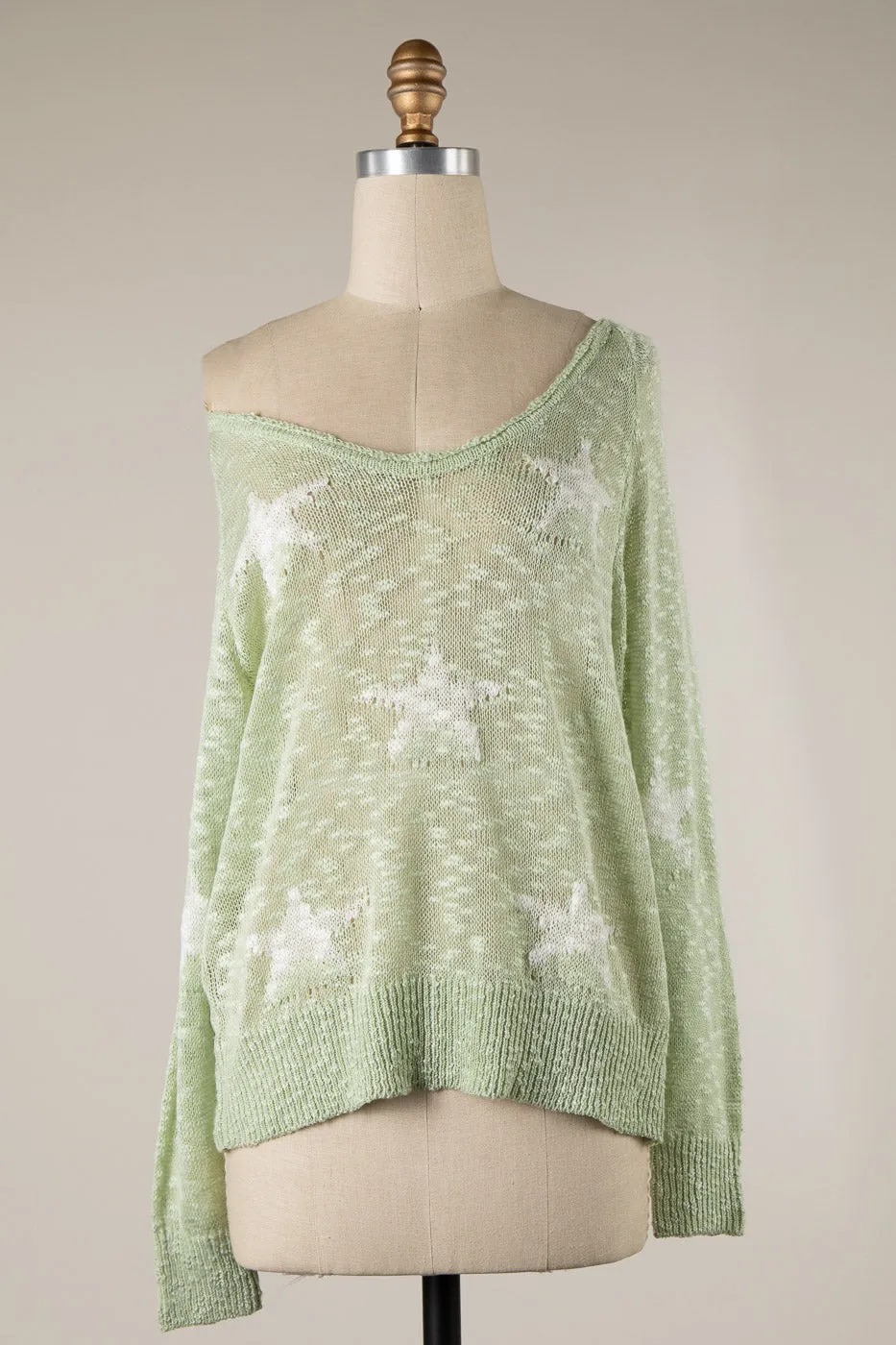 STAR PRINT SHEER LIGHTWEIGHT KNIT SWEATER 1 PACK