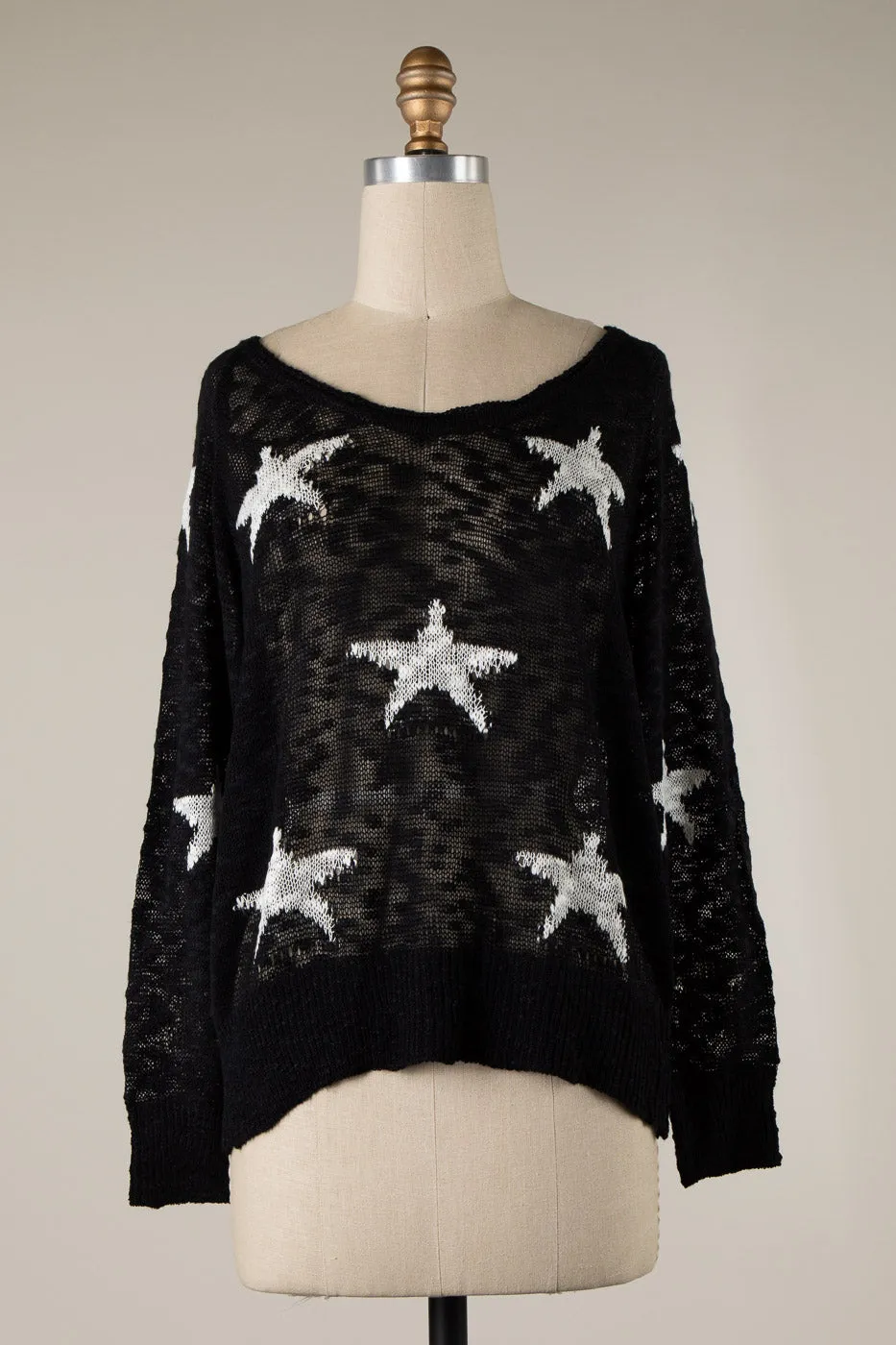 STAR PRINT SHEER LIGHTWEIGHT KNIT SWEATER 1 PACK