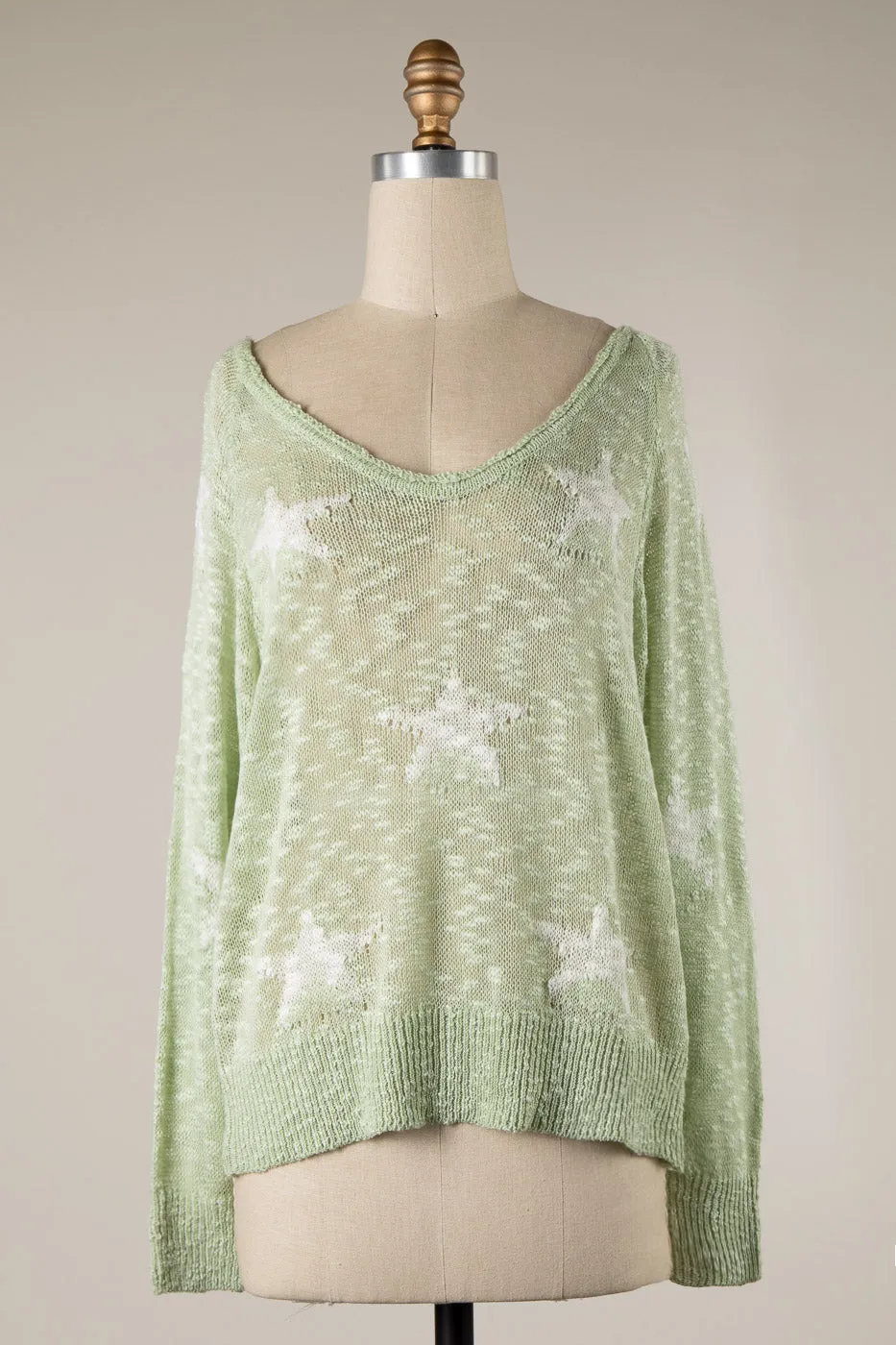 STAR PRINT SHEER LIGHTWEIGHT KNIT SWEATER 1 PACK