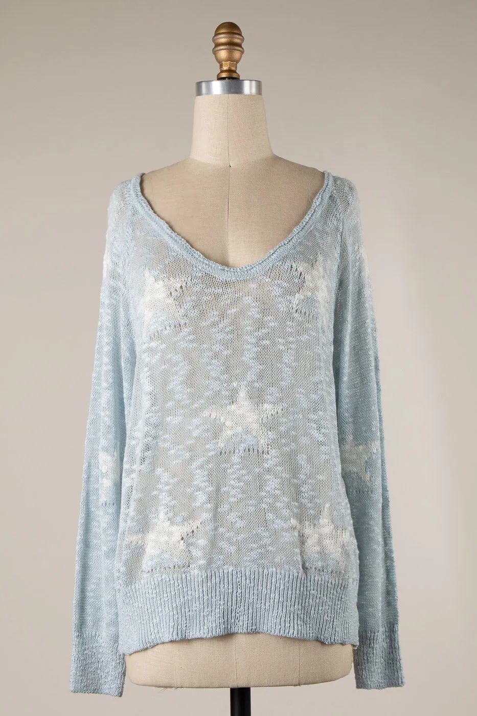 STAR PRINT SHEER LIGHTWEIGHT KNIT SWEATER 1 PACK