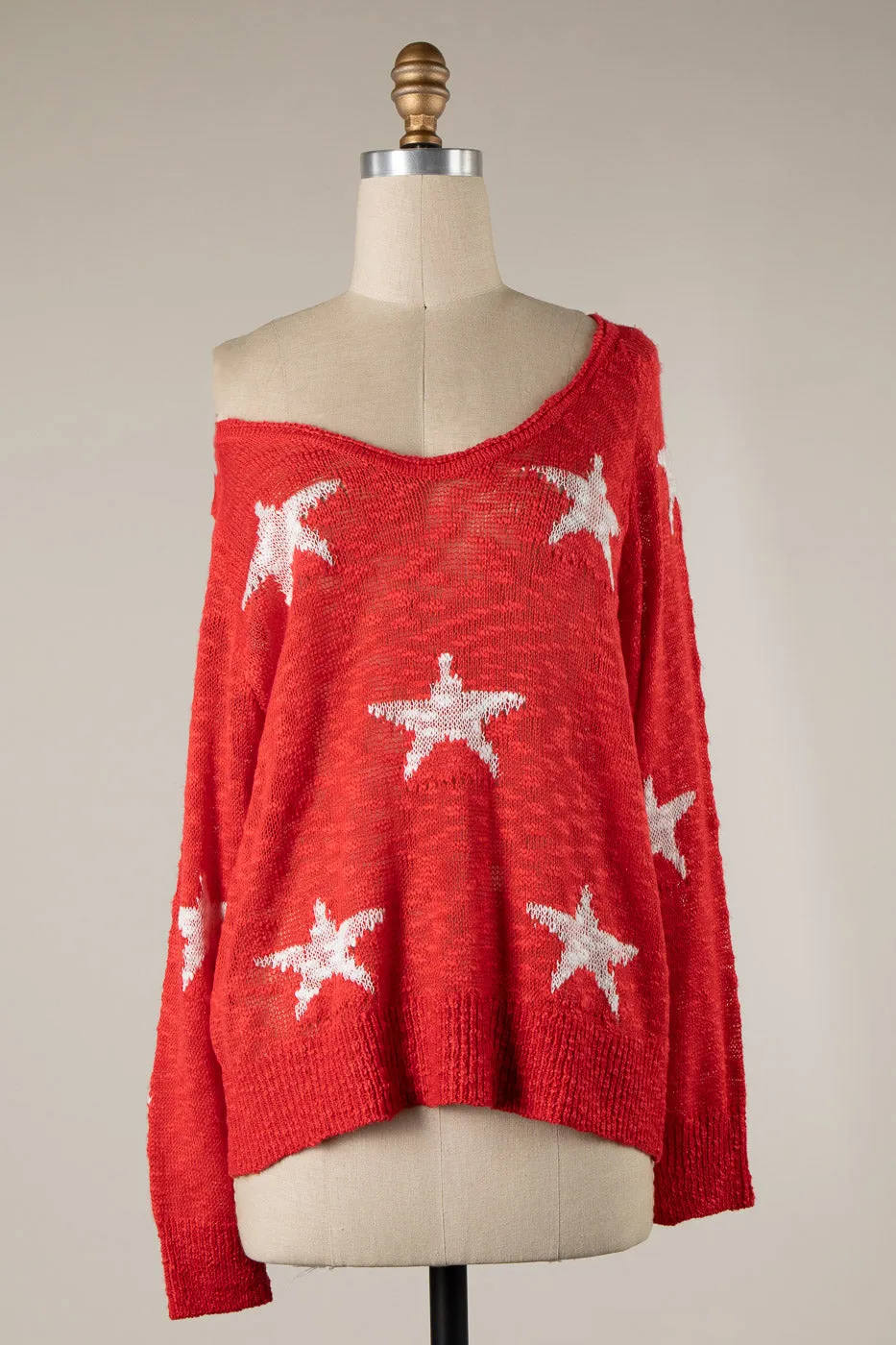 STAR PRINT SHEER LIGHTWEIGHT KNIT SWEATER 1 PACK