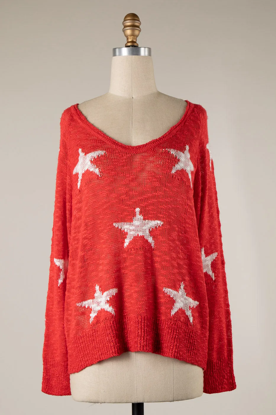 STAR PRINT SHEER LIGHTWEIGHT KNIT SWEATER 1 PACK