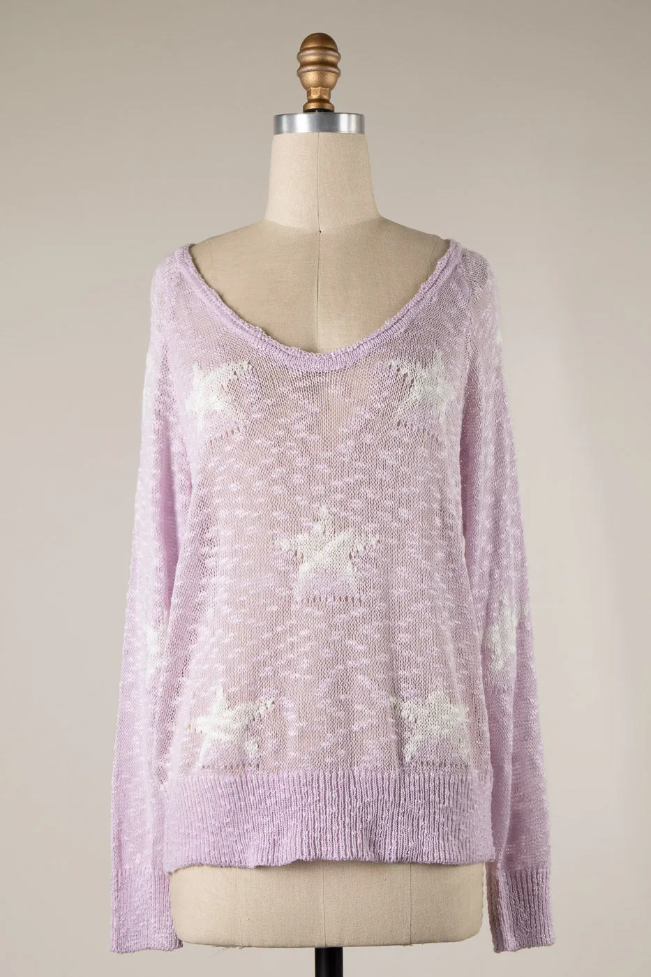 STAR PRINT SHEER LIGHTWEIGHT KNIT SWEATER 1 PACK