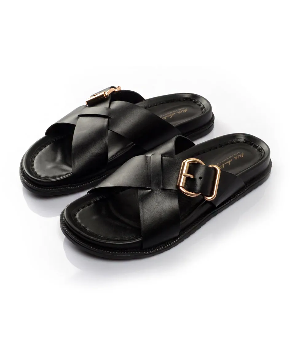 Torino Leather Slippers - Black