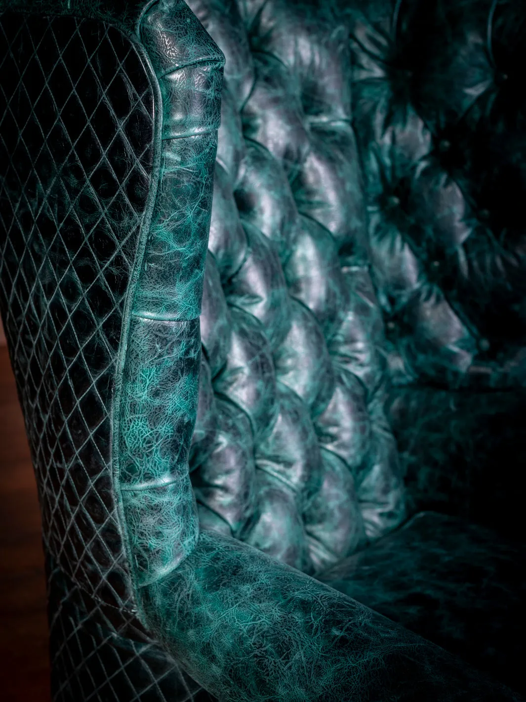 Tufted Teal Leather Wingback Chair