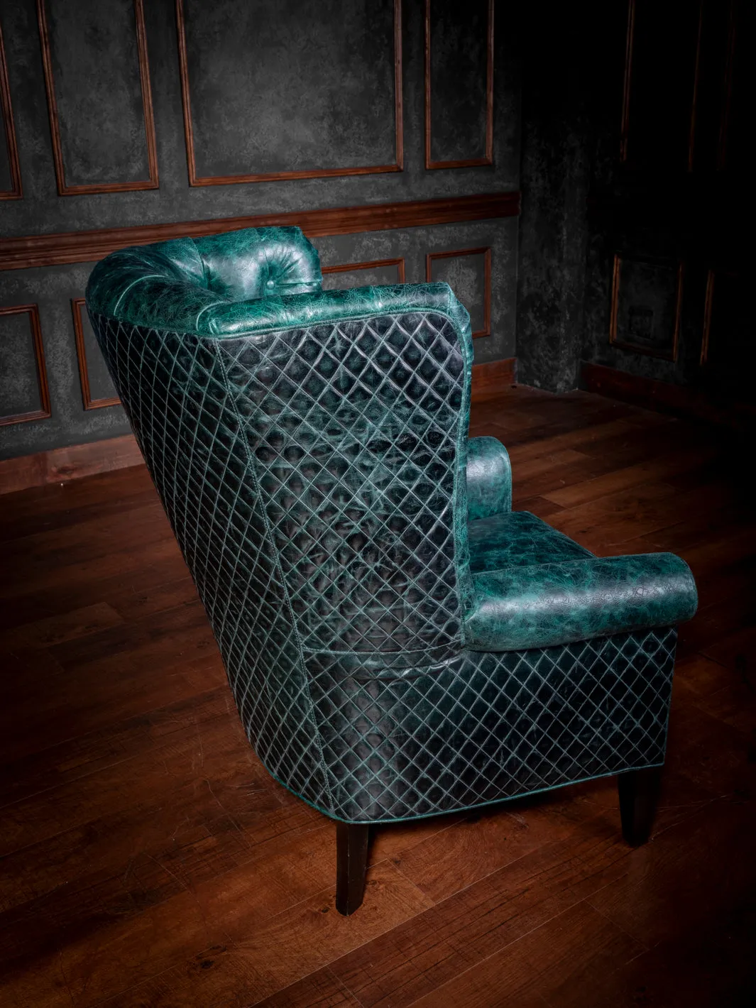 Tufted Teal Leather Wingback Chair