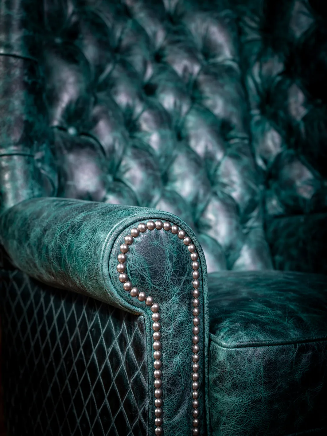 Tufted Teal Leather Wingback Chair