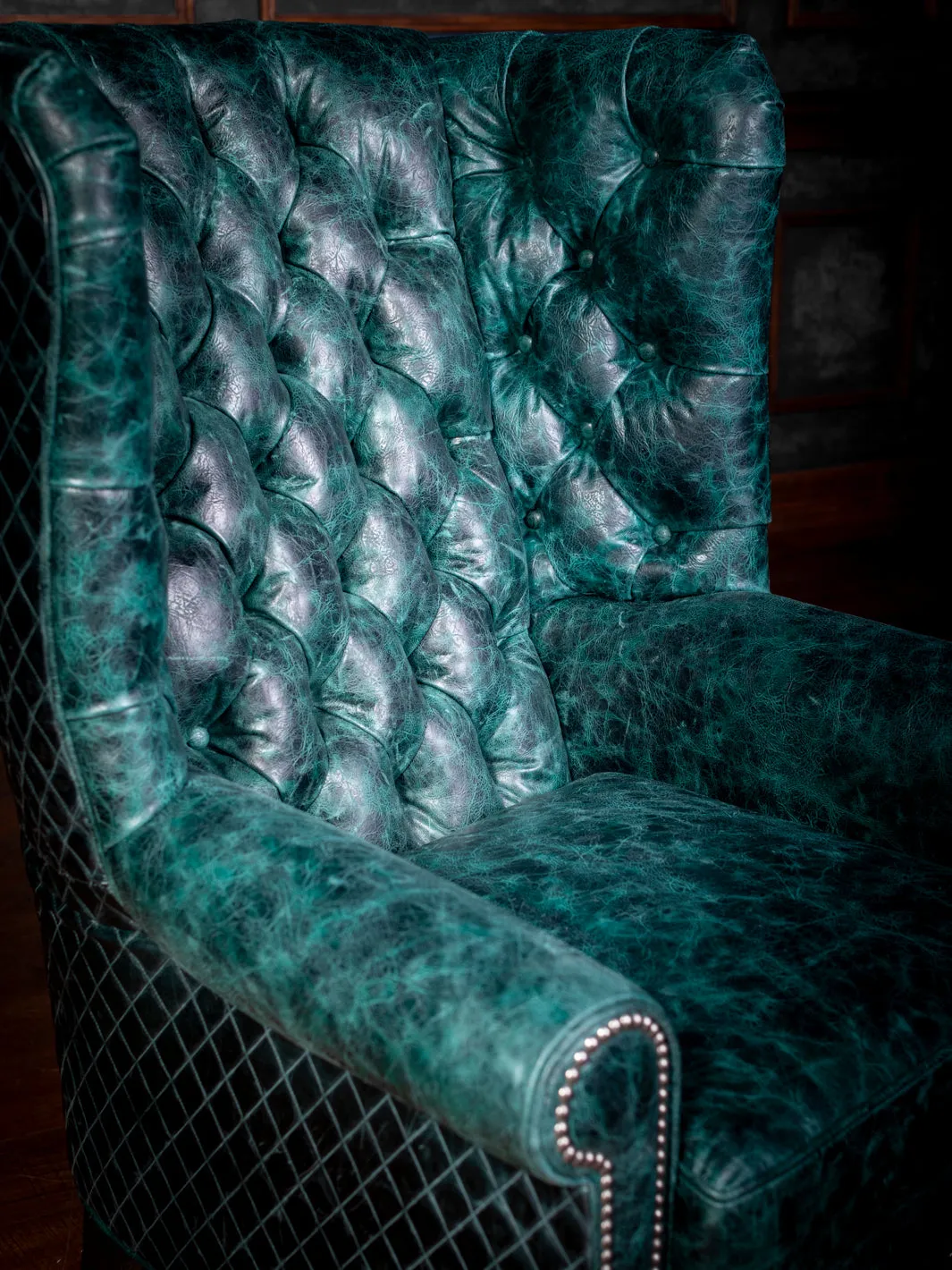 Tufted Teal Leather Wingback Chair