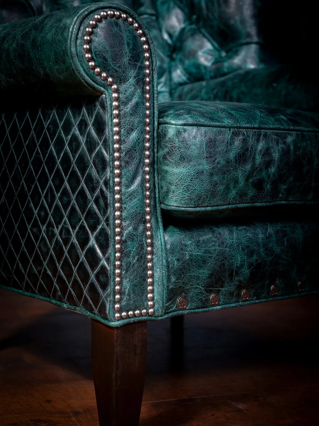 Tufted Teal Leather Wingback Chair