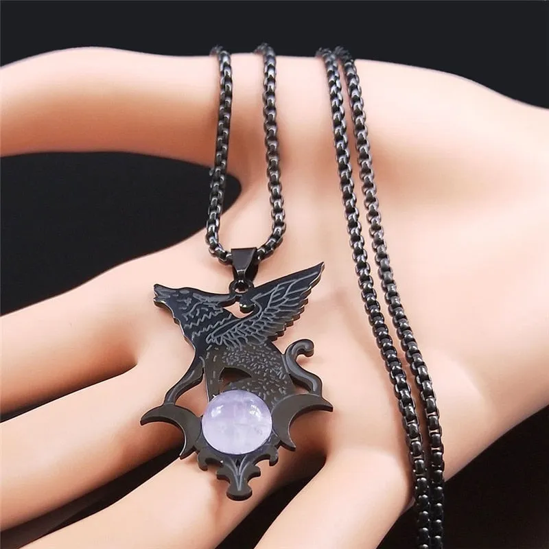 Unique Flying Wolf Crystal Necklace