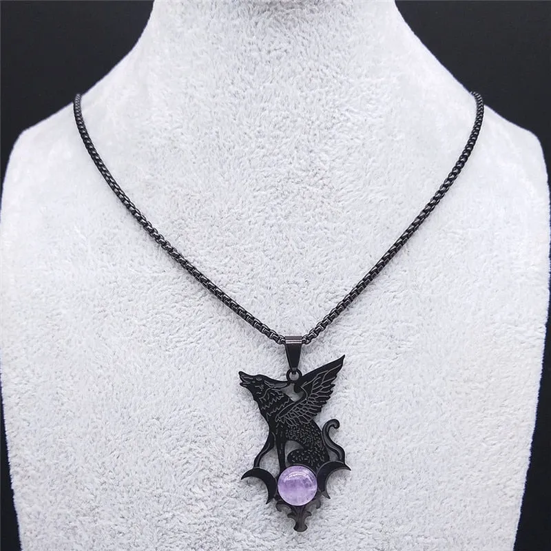 Unique Flying Wolf Crystal Necklace