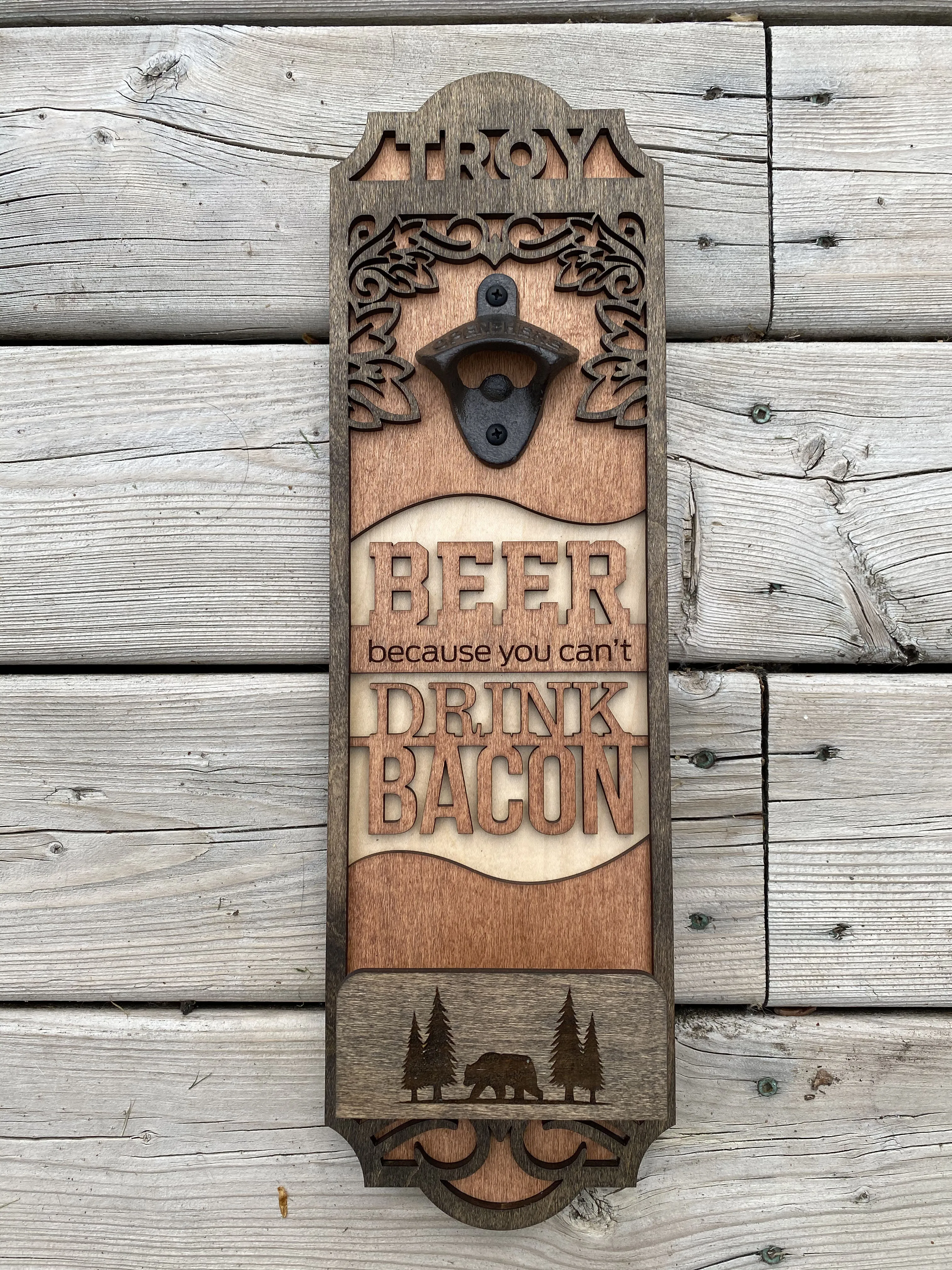 Unique hanging bottle opener