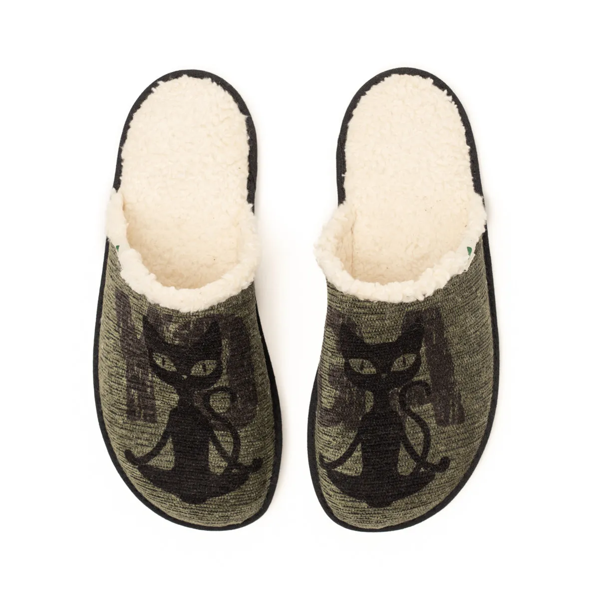 Vegan home slipper green cat SUS013