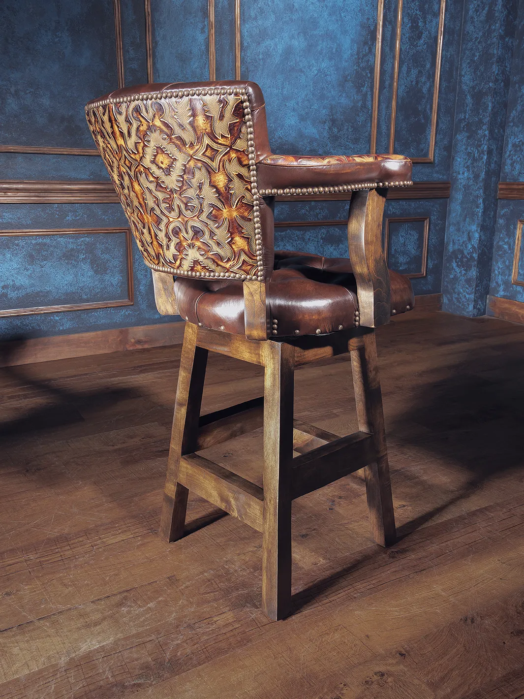 Western Brown Leather Chisum Bar Stool