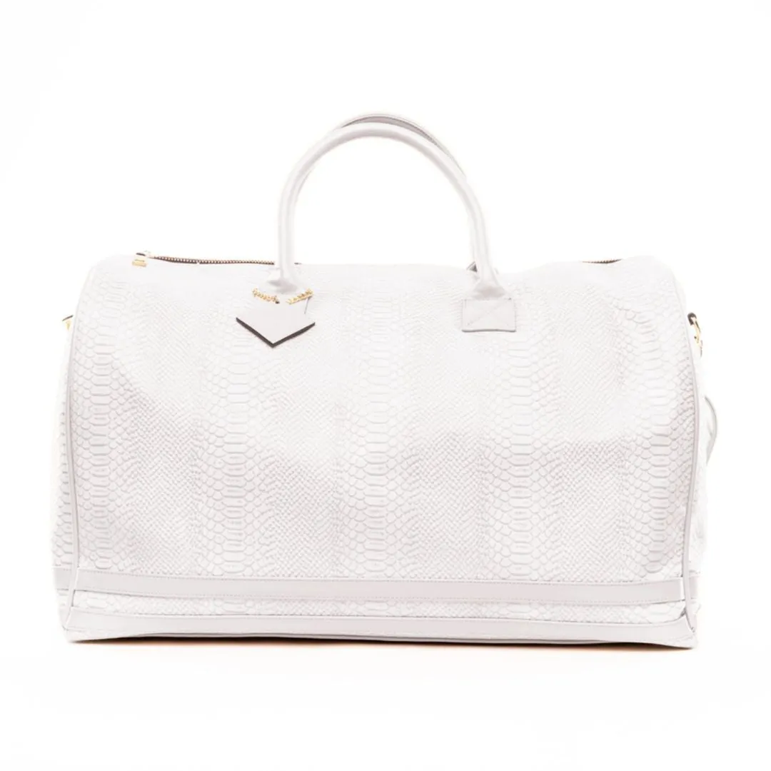 White Apollo 1 Faux Snakeskin Duffle Bag