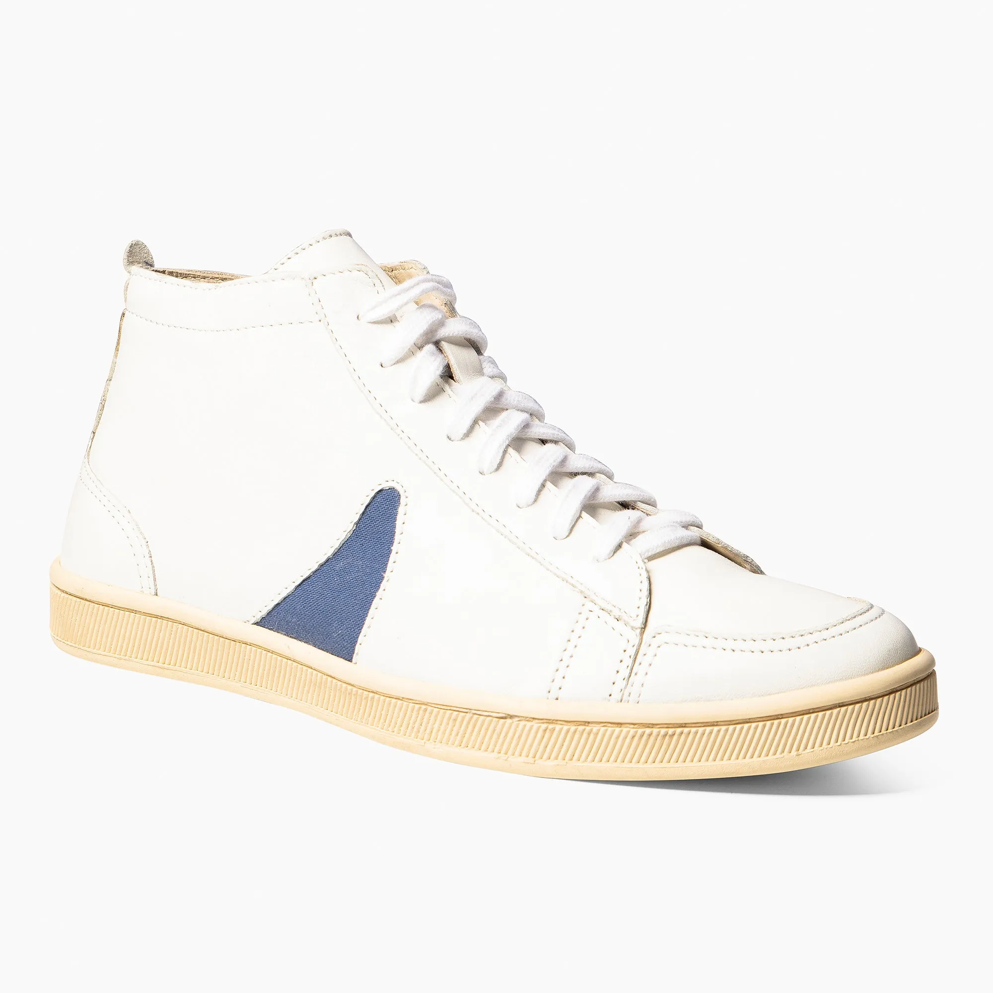 White Leather Blue Horn Lamu High Top Sneakers